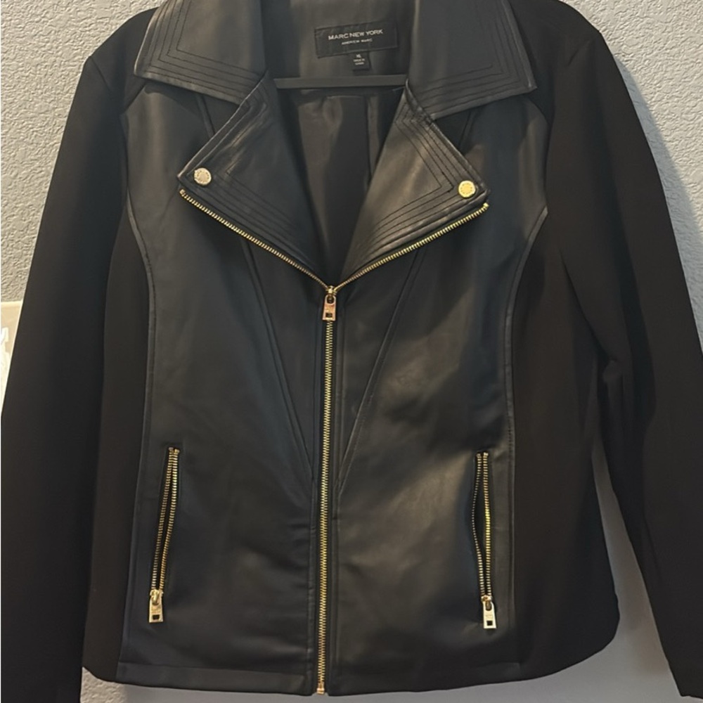 Marc New York Black Leather Jacket with Gold Zippers